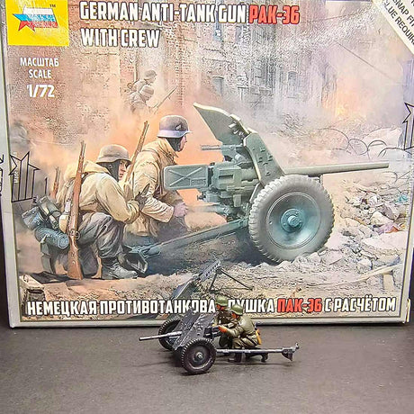 1/72 WWII German Pak - 40 Anti - Tank Cannon Model with Soldiers and Base (Copy) - LesDiyLesDiy