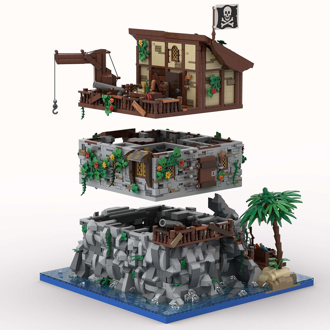 MOC - 105796 Piratenschädelinsel mit Rotbarts Haus Klemmbausteine - LesDiyLesDiy