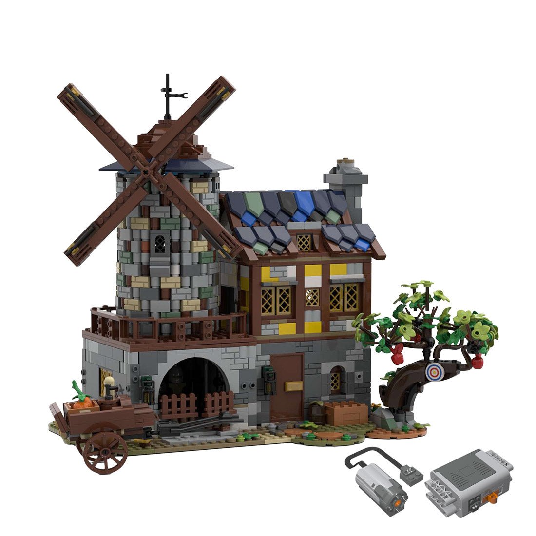 MOC - 131416 Mittelalterliche animierte elektrische Windmühle Klemmbausteine - LesDiyLesDiy