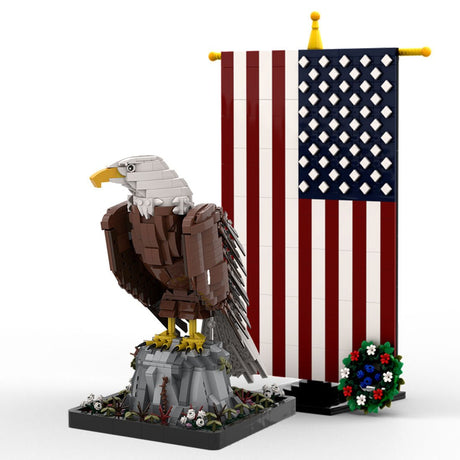 MOC - 161001+MOC - 161100 American Bald Eagle with Flag Klemmbausteine - LesDiyLesDiy