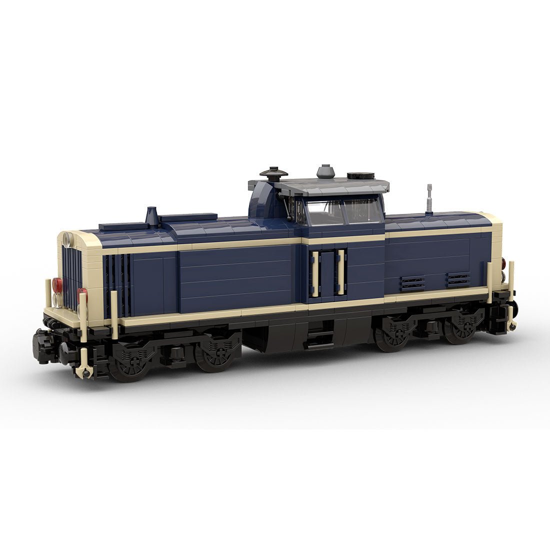 MOC - 191639 V100 German Cargo Locomotive "dark blue - tan" version 8W Klemmbausteine - LesDiyLesDiy