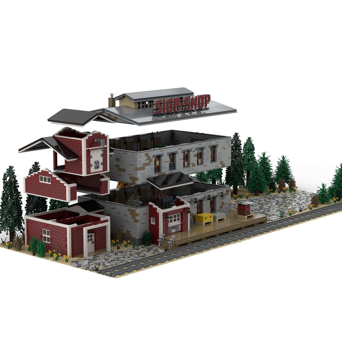 MOC - 88547 1/40 Schild Shop Train Scene Klemmbausteine - LesDiyLesDiy