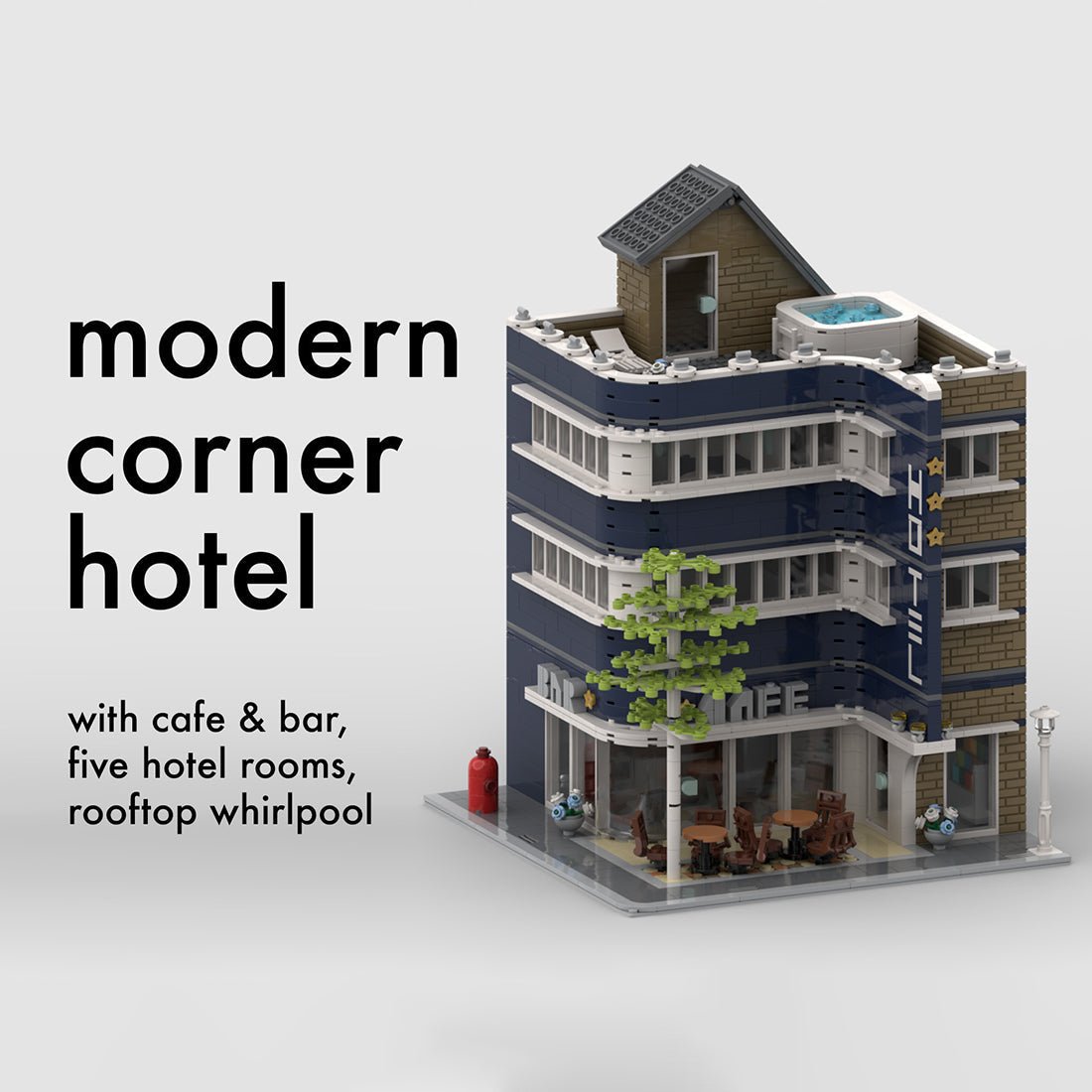 MOC - 93345 Modernes Eckhotel Klemmbausteine - LesDiyLesDiy