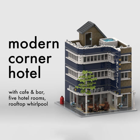 MOC - 93345 Modernes Eckhotel Klemmbausteine - LesDiyLesDiy